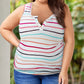 Colorful Striped Henley Button Plus Size Tank Top