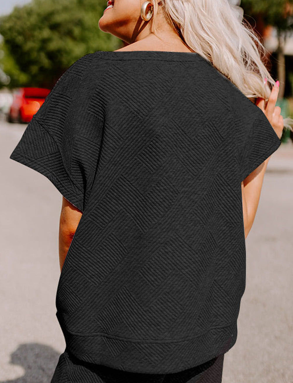 Textured Loose Fit T Shirt and Drawstring Pants Set