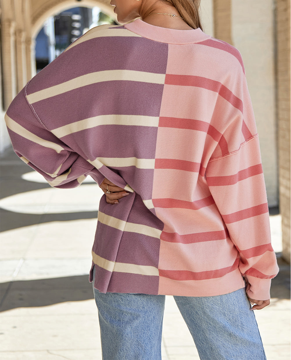 Stripe Colorblock Oversized Sweater