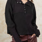 Ribbed Knit Snap Button Long Sleeve Top