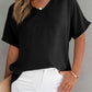 Solid V Neck Short Sleeve Blouse