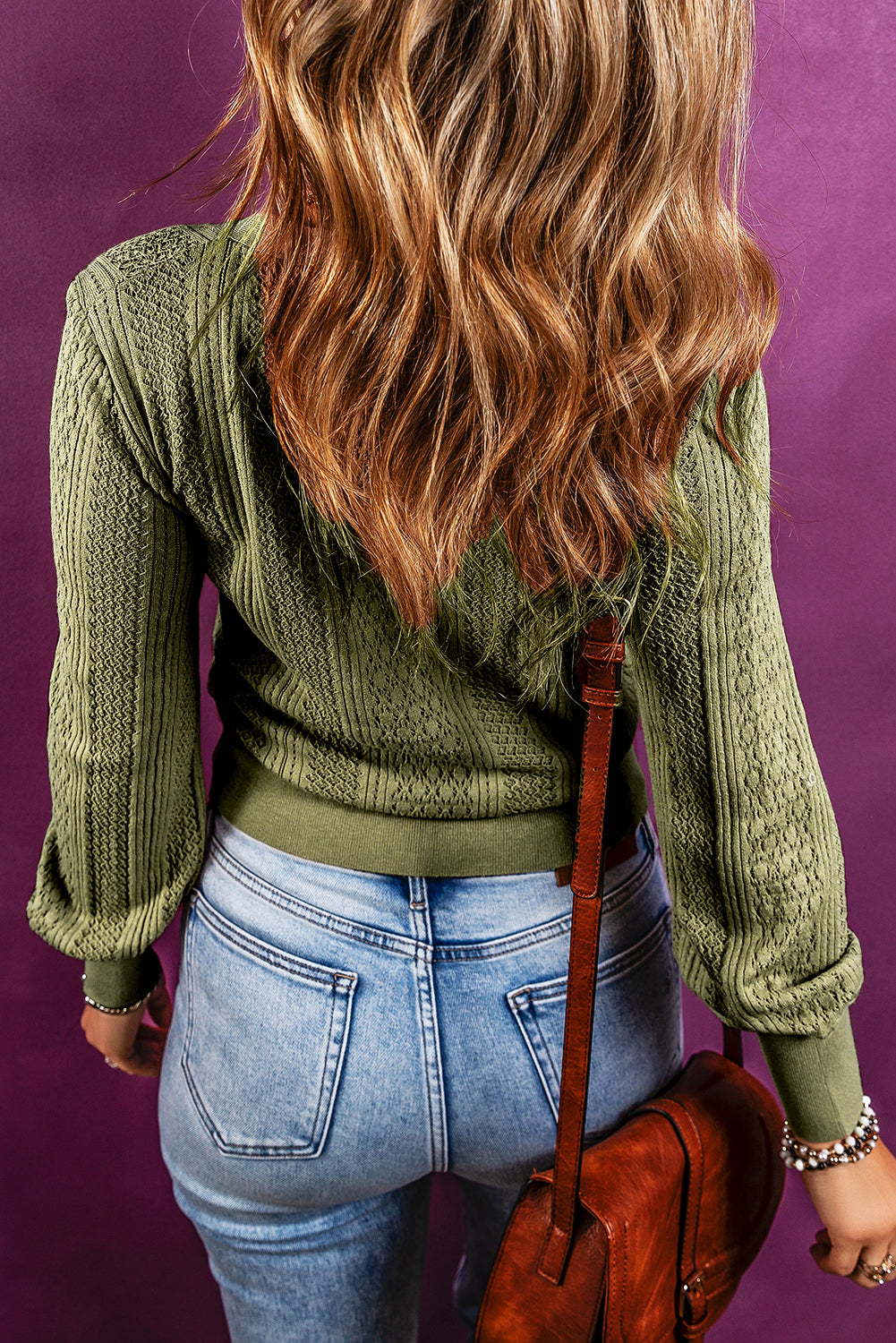 V Neck Buttoned Textured Sweater Cardigan