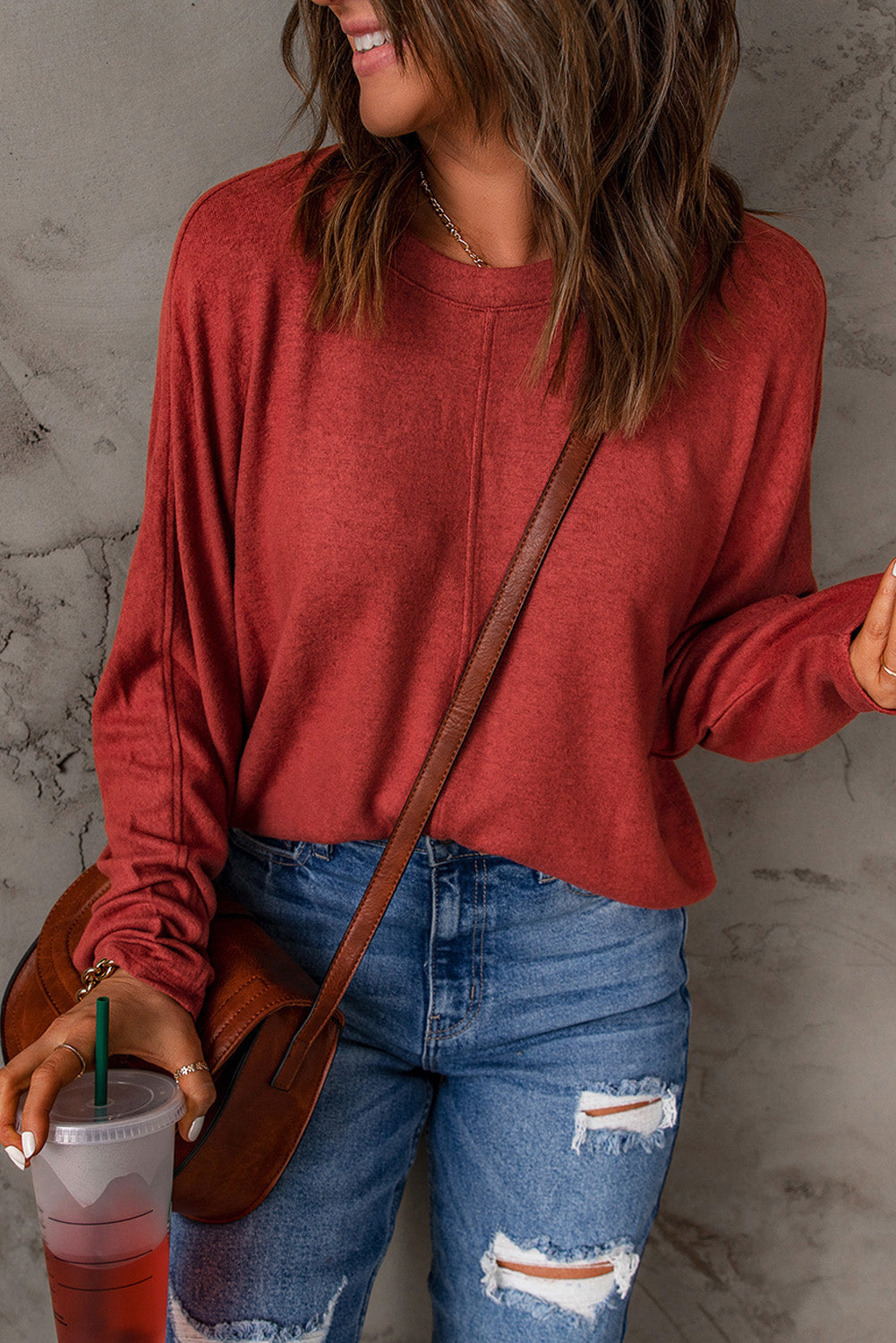 Fiery Solid Color Patchwork Long Sleeve Top