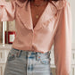 Frilled Lapel Collar Button-Up Puff Sleeve Shirt