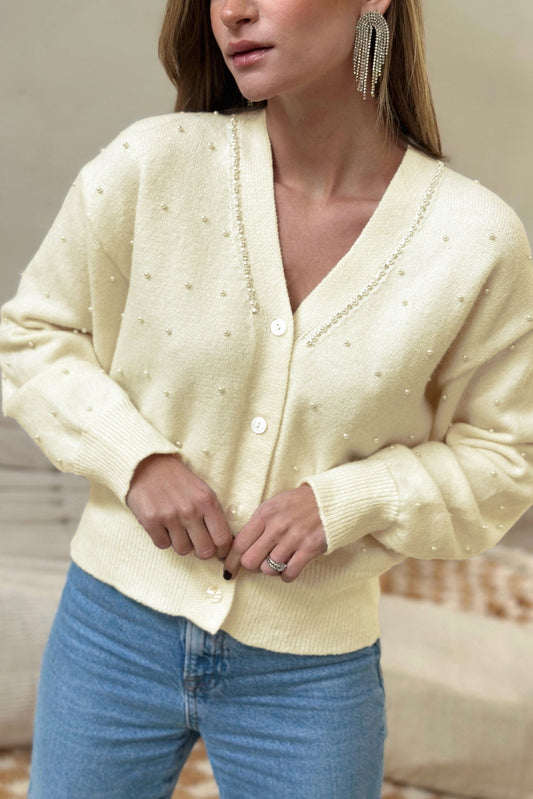 Beaded Buttoned Front Knit Cardigan