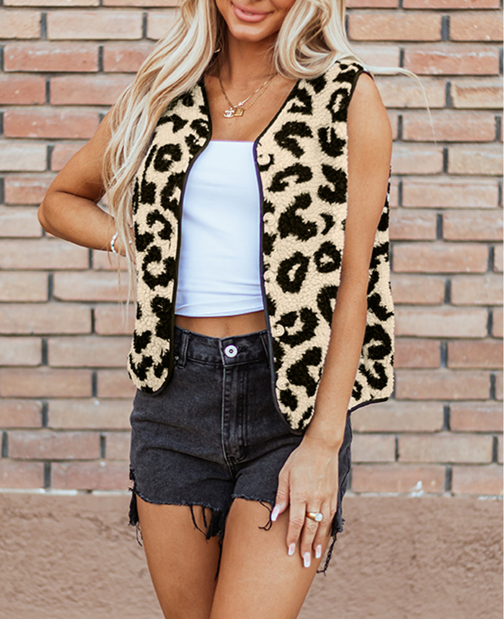 Leopard Print Sherpa Vest Coat