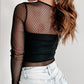 Lattice Mesh Round Neck Long Sleeve Bodysuit
