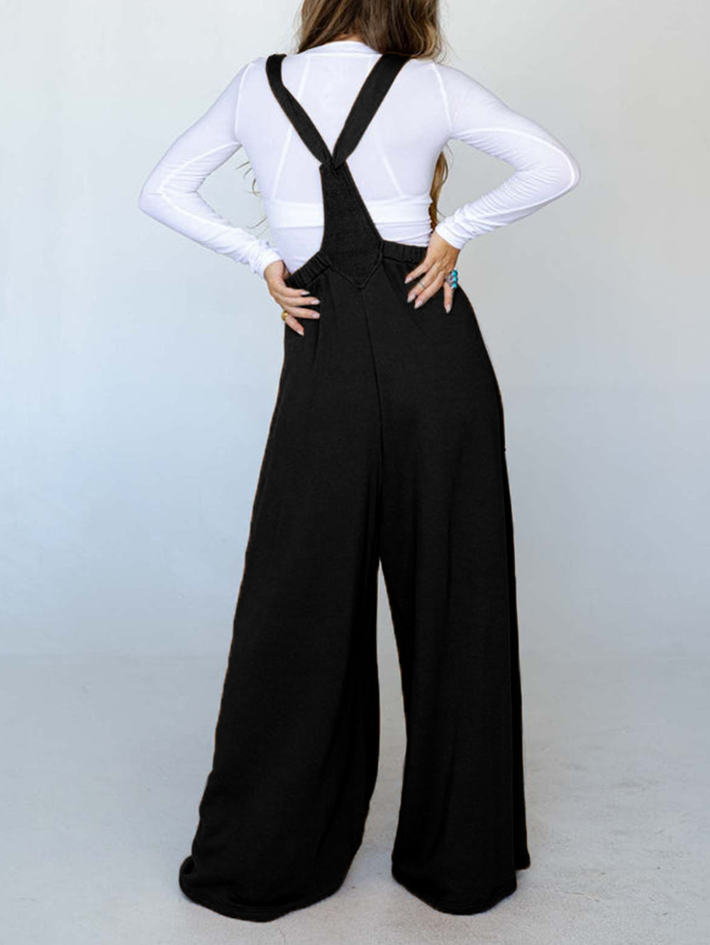 Knotted Straps Patch Pocket Wide Leg Jumpsuit