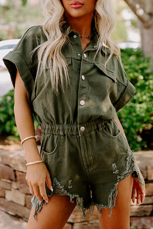 Distressed Frayed Denim Romper