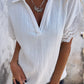Crinkled Lace Splicing Sleeve Collared V Neck Blouse
