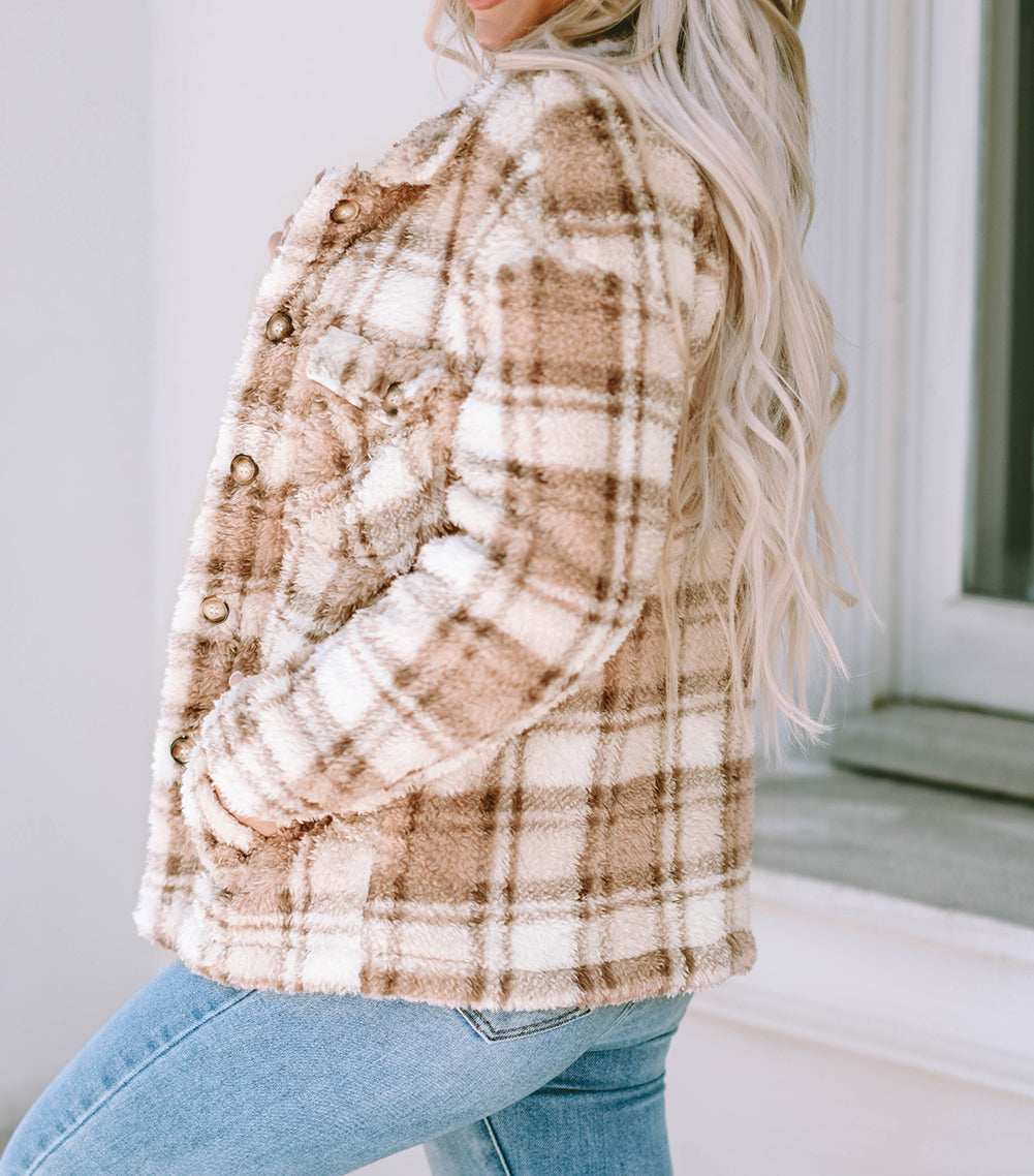 Sherpa Plaid Button Pocketed Jacket