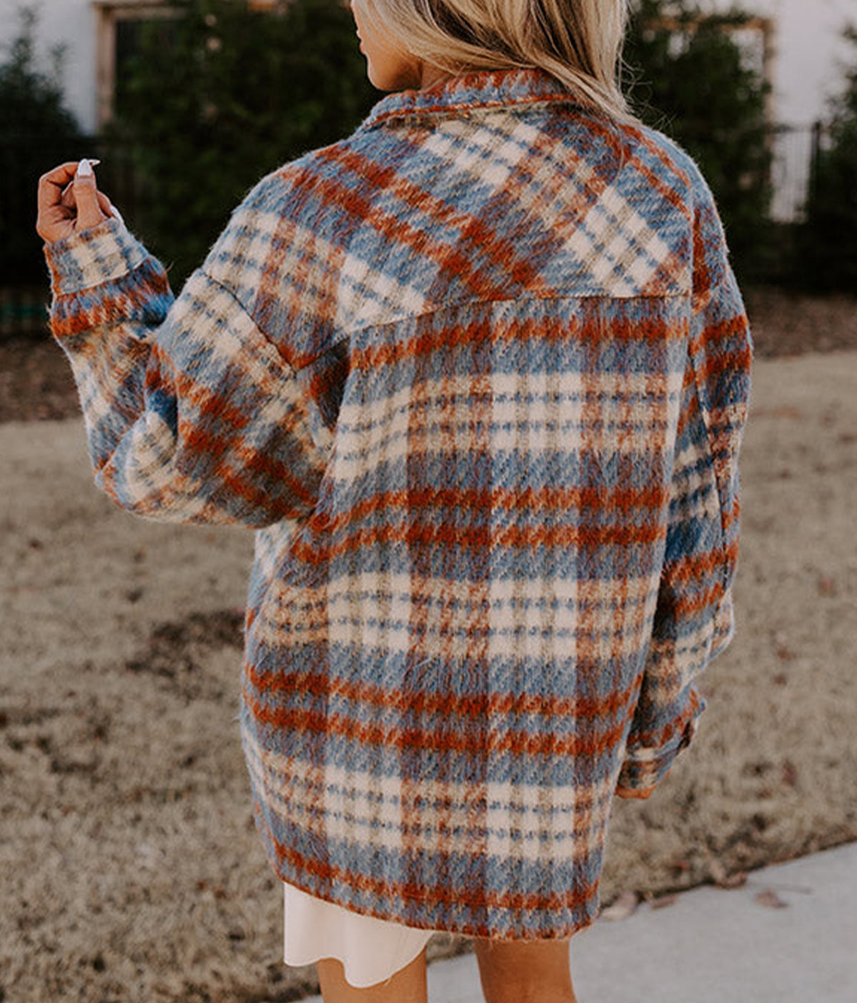 Plaid Print Chest Pockets Turn Down Collar Shacket