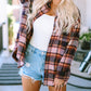 Oversized Flap Pockets Plaid Shacket with Slits