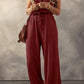 Knotted Straps Button Textured Drawstring Jumpsuit