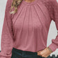 Contrast Lace Raglan Sleeve Plicate Round Neck Top