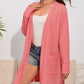 Pink Open Front Pocketed Knit Cardigan
