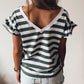 Striped V Neck Ruffle Sleeve Top