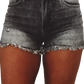 Gray Acid Wash Raw Edge Skinny Denim Shorts