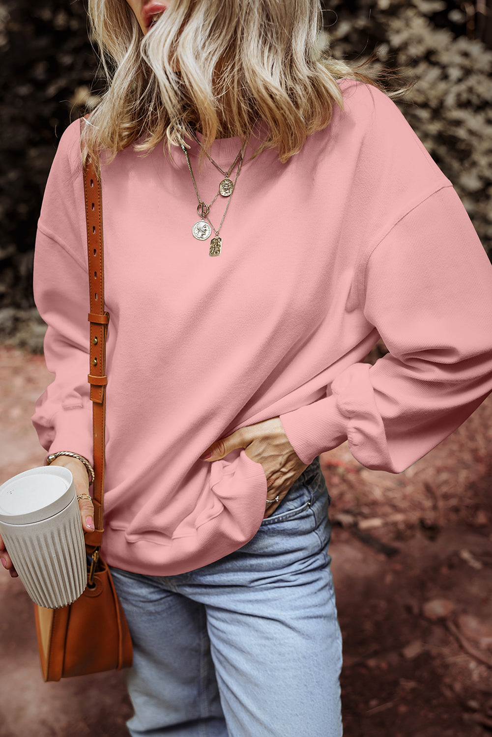 Loose Drop Shoulder Ribbed Sweatshirt