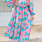 Floral Allover Print Shirred Square Neck Plus Size Maxi Dress