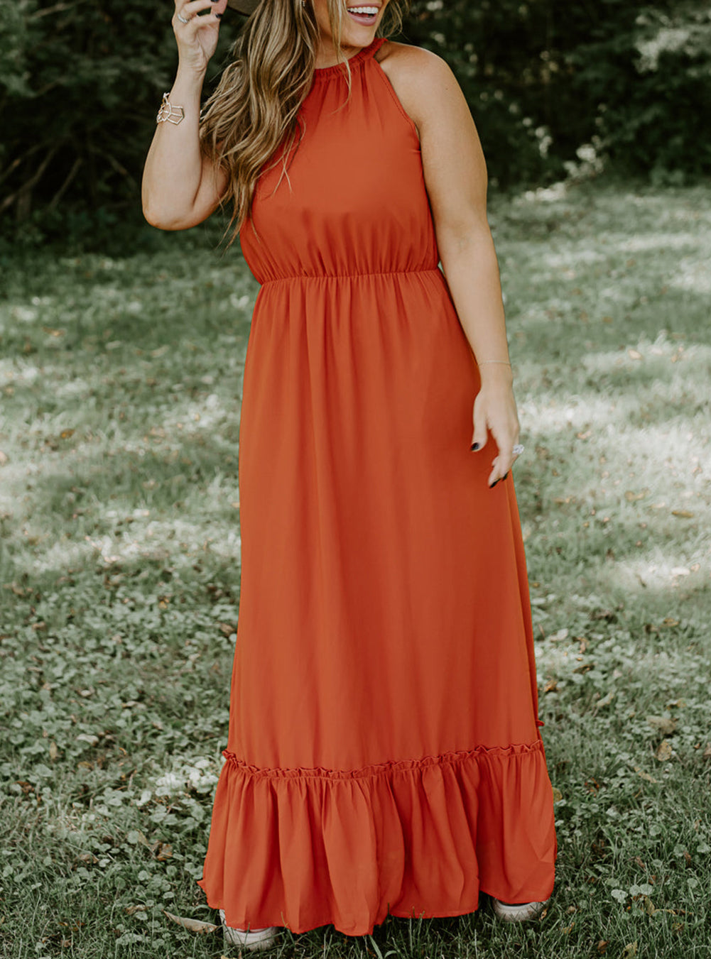 Plus Size Ruffled Hem Sleeveless Long Dress
