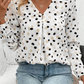 Polka Dot Print Button Front V Neck Blouse