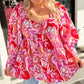 Plus Size Floral Sweetheart Neck Babydoll Blouse