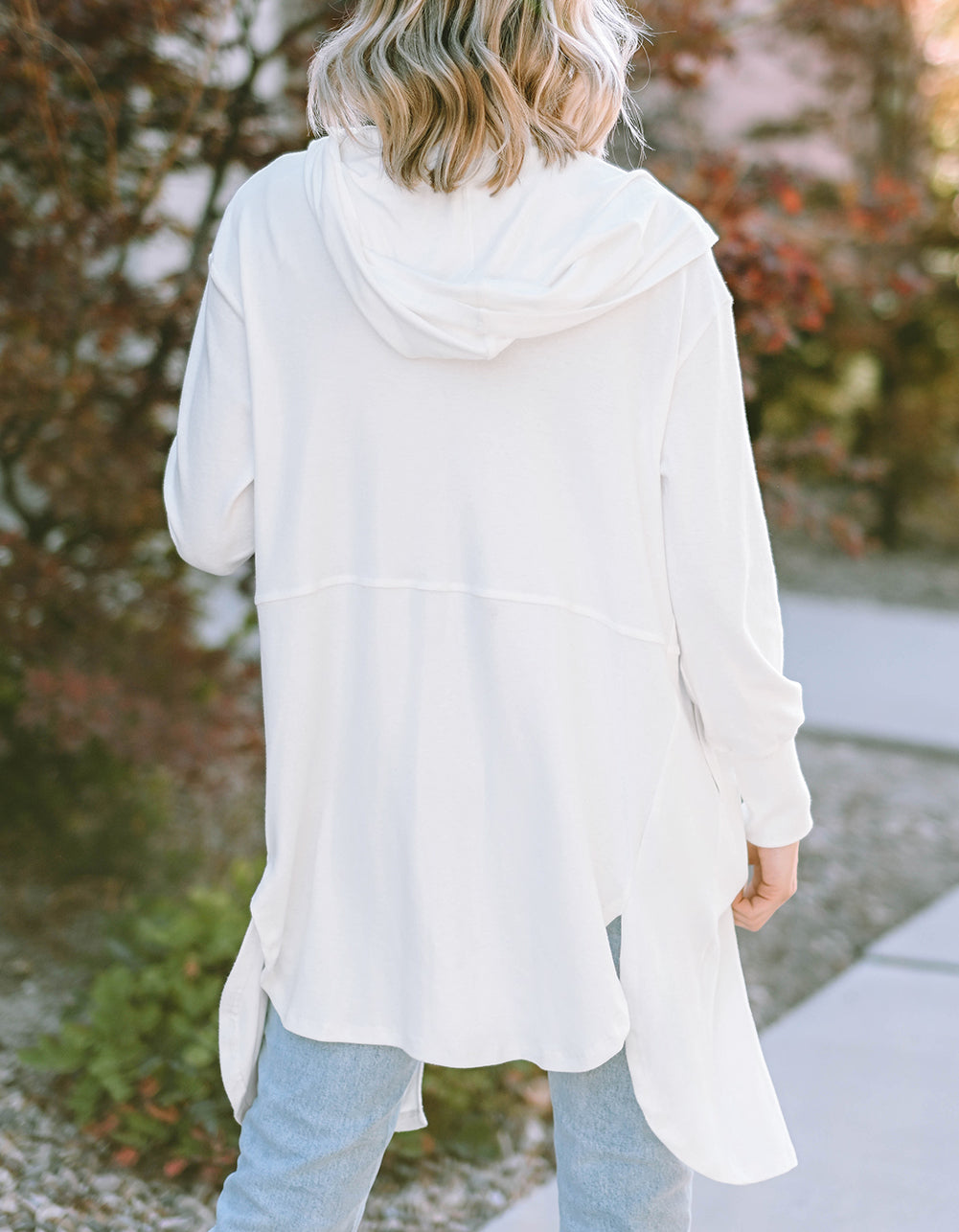 Side Splits Open Front Hooded Cardigan