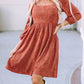 Suede Square Neck Puff Sleeve Dress
