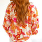 Floral Print Pearl Button Keyhole Long Puff Sleeve Blouse