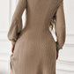 Textured Knit V-Neck Bishop Sleeve Sweater Dress