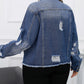 Plus Size Distressed Flap Pocket Denim Jacket