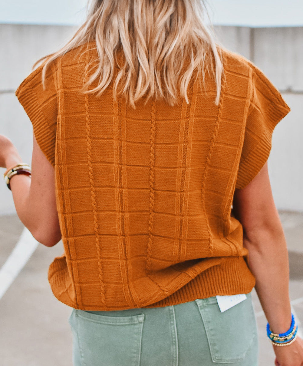 Chestnut Grid Textured Short Sleeve Sweater