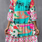 Abstract Printed Half Sleeve Notched Neck Mini Dress