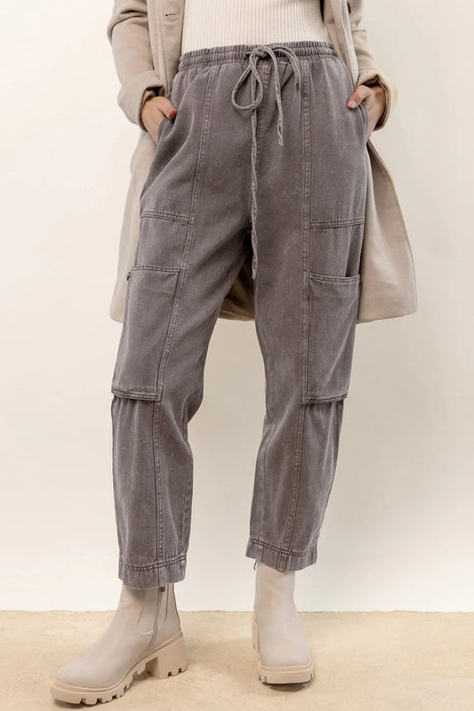 Acid Wash Multi Pocket Drawstring Waist Pants
