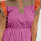 Color Block Tiered Notched Neck Ruffle Sleeve Dress