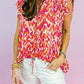 Abstract Print Ruffled Trim Tied Split Neck Tank Top