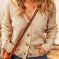 Heather Ribbed Knit Button V Neck Cardigan