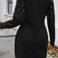 Pearl Beaded High Neck Bodycon Sweater Dress