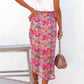 Red Tie Waist Floral Wrap Midi Skirt