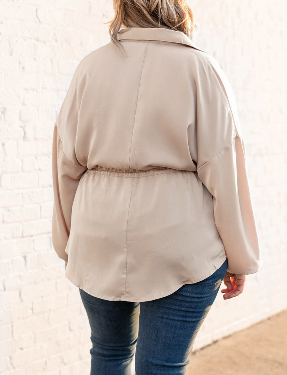 Plus Size Puff Sleeve Tied Tunic Shirt