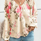 Floral Print Lantern Sleeve V-Neck Blouse