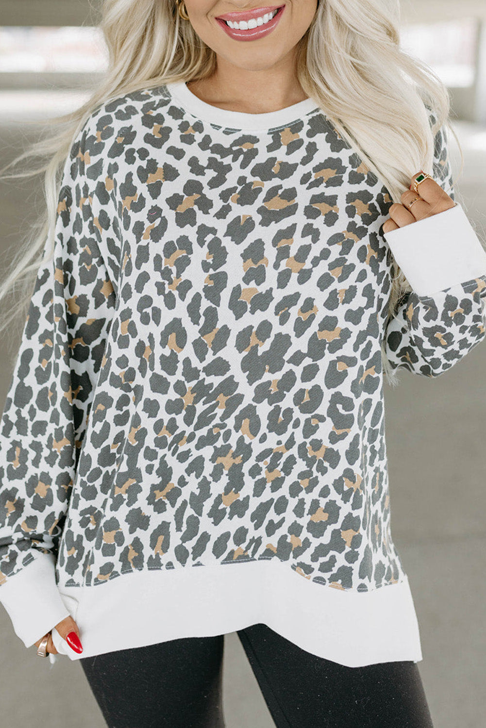Printed Solid Trim Leopard Print Top