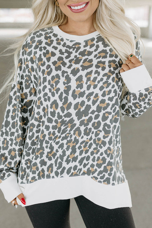 Printed Solid Trim Leopard Print Top