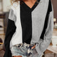 Colorblock Long Sleeve V Neck Top