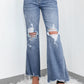 High Rise Ripped Distressed Hem Flared Jeans