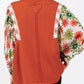 Floral Puff Sleeve Patchwork Round Neck Blouse