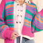 Stripe Colorful Puff Sleeve Drop Shoulder Loose Cardigan