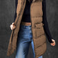 Windproof Longline Full Zipper Puffer Vest with Pockets