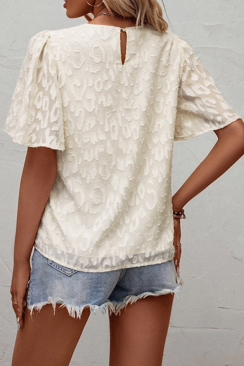 Elegant Jacquard Butterfly Sleeve Blouse